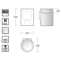 Lavabo sospeso in Monolith, senza foro troppo pieno tappo piletta in Monolith 90111 MO