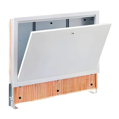 Cassetta universale per collettori, dim. 1200x110x620 mm, con piedini e fascione, completa di coperchio verniciato bianco 01CA1200110VR02