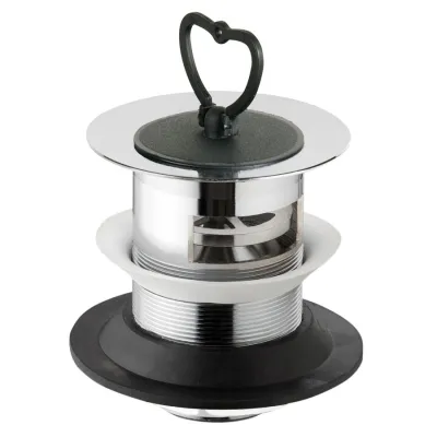 Piletta sifonata in ottone cromato per lavello con foro ø60 - Misura ø80 × 1"1/4 - con tappo con maniglia --37.1255