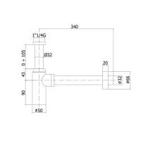 Sifone a bottiglia tondo cromato con attacco 1"1/4G ZACC240ST
