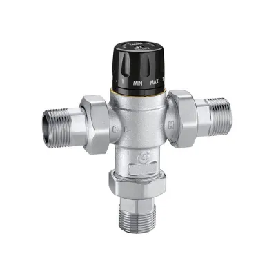 Miscelatore termostatico regolabile Caleffi 521 con manopola, per controllo temperatura al punto di distribuzione. Completo di funzione chiusura termica. Misura ø1" 35-65°C 521936