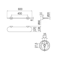 Mensola in cristallo temperato 6 mm con supporti A23070CR01