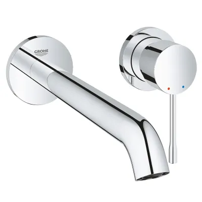 Grohe Essence miscelatore per lavabo a 2 fori con installazione a parete, set di montaggio finale, corpo incasso non incluso, GROHE EcoJoy, AquaGuide finitura cromo 19967001