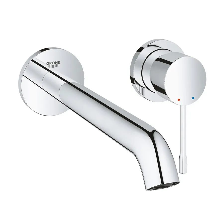 Grohe Essence miscelatore per lavabo a 2 fori con installazione a parete, set di montaggio finale, corpo incasso non incluso, GROHE EcoJoy, AquaGuide finitura cromo 19967001