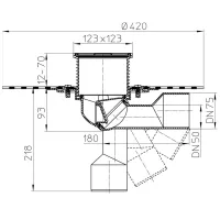 Scarico terrazzi e balconi DN50/75, antiodore antiriflusso antigelo, foglio bitumato saldato, 123x123mm/115x115mm HL80H