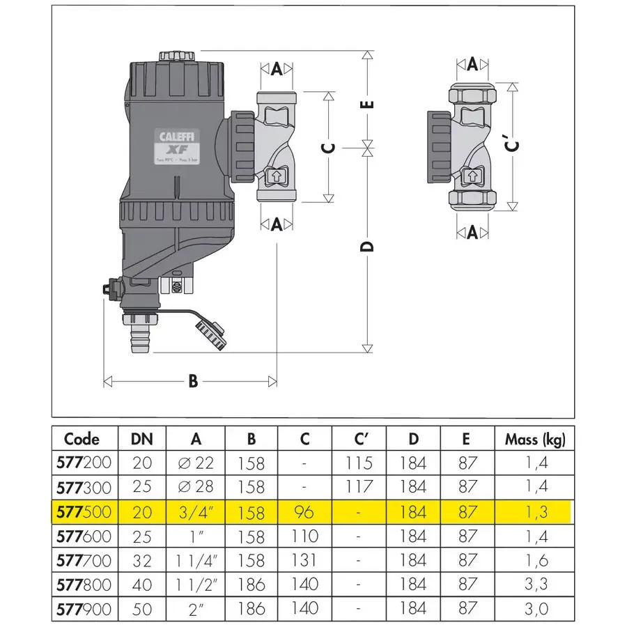 Filtro defangatore magnetico autopulente semiautomatico DN32 ø3/4". Orientabile per installazioni orizzontali e verticali. Rubinetto di scarico con portagomma. Attacco G 3/4" (ISO 228-1) F 577500
