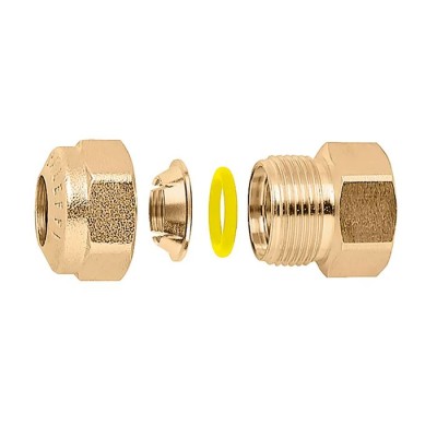 Raccordo femmina. Per tubi in rame ricotto, rame crudo, ottone, acciaio dolce e acciaio inox. Con doppio O-Ring. Attacco G 3/4" (ISO 228-1) F ingresso - ø 18 uscita 900518