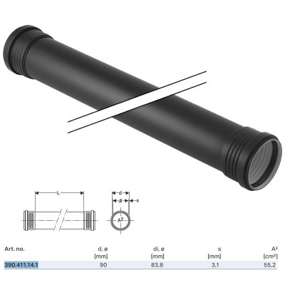 Silent-PP Tubo GTDM con 2 bicchieri ø90 x L.1000 mm 390.411.14.1