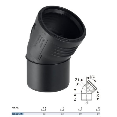 Curva innesto Geberit SILENT-PP a 30° ø32 mm 390.021.14.1