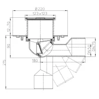Scarico pavimenti terrazzi e balconi DN50/75, antiriflusso antiodore antigelo, 123x123mm/115x115mm HL80