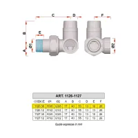 1126 - Detentore ad angolo sinistro, attacco tubo ferro - Misura 3/8" 1126 38