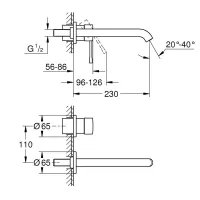 Grohe Essence miscelatore per lavabo a 2 fori con installazione a parete, set di montaggio finale, corpo incasso non incluso, GROHE EcoJoy, AquaGuide finitura cromo 19967001